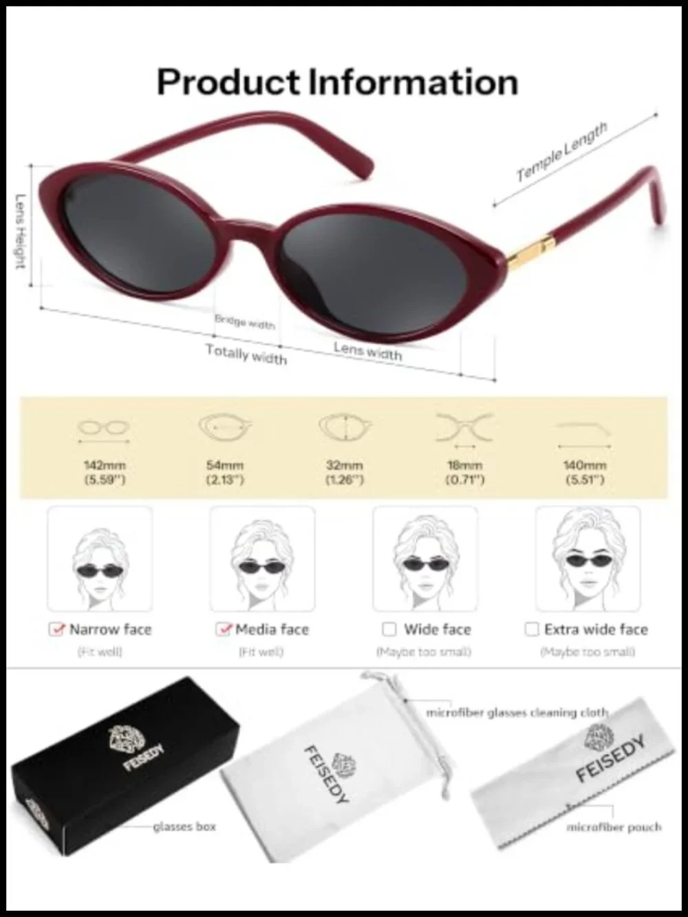 Retro Oval Cat Eye Sunglasses UV400 Protection Lightweight Non-Polarized